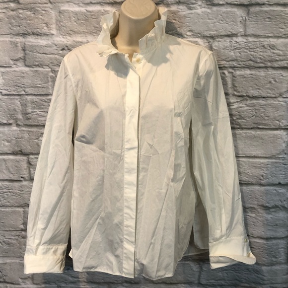 Akris Punto Women's US 10 Ruffled Turtleneck Blouse Top- Cream - Picture 5 of 13